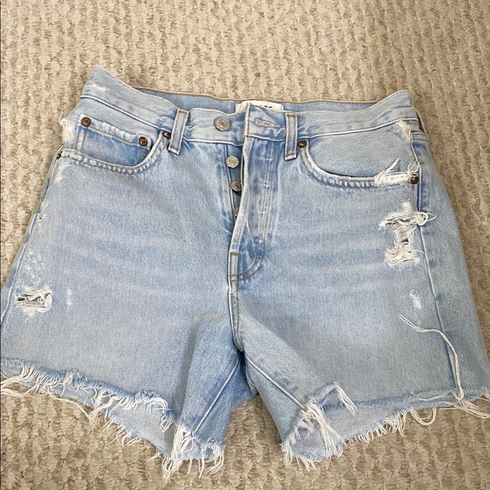 Women's Light Blue Distressed Denim Shorts